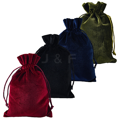 4Pcs 4 Colors Rectangle Velvet Drawstring Pouches TP-CN0001-35B-1