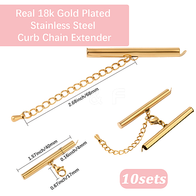 10 Sets Stainless Steel Curb Chain Extender STAS-BBC0008-21B-G-1