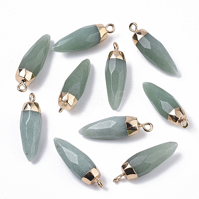 Top Golden Plated Natural Aventurine Pointed Pendants G-S359-078B-1