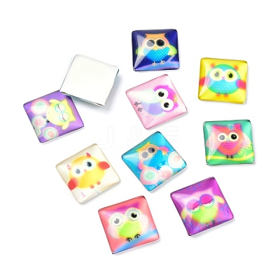(Defective Closeout Sale)Printed Glass Cabochons GGLA-XCP0001-02-1