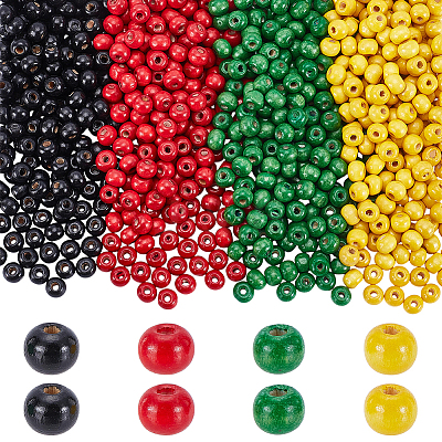 1000Pcs 4 Colors Dyed Natural Wood Beads COCO-SP0002-03-1