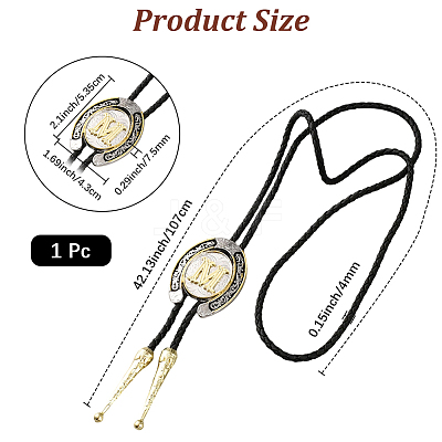 Cowboy Western Alloy Horseshoes & Letter Pendant Bolo Tie Necklaces NJEW-WH20014-02M-1