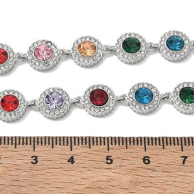 304 Stainless Steel Full Rhinestone Flat Round Link Chain Necklaces for Women SA-CBABBEA-02P-02-1