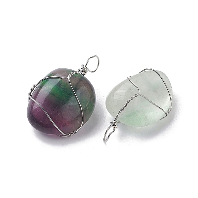 Natural Fluorite Copper Wire Wrapped Pendants G-C110-06E-P-1