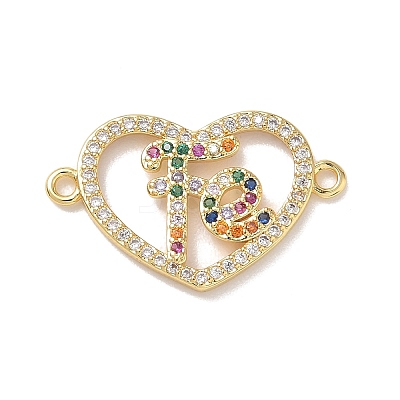 Brass Micro Pave Colorful Cubic Zirconia FE Heart Links Connector Charms KK-L268-024G-03-1