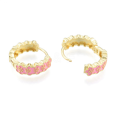 Enamel Plum Blossom Hoop Earrings EJEW-N011-107-1