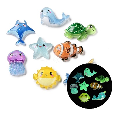 Luminous Marine Animal Opaque Resin Cabochons RESI-Z052-01-1