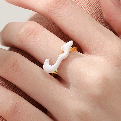 Cloud Shape Real 18K Gold Plated Brass Micro Pave Cubic Zirconia Open Cuff Rings KX3532-3-1