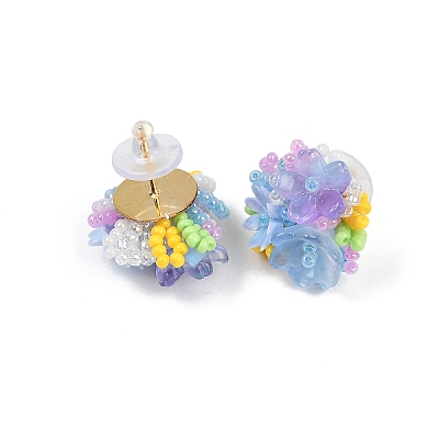 Flower Glass Plastic Stud Earrings FS-WG119A6-02-1