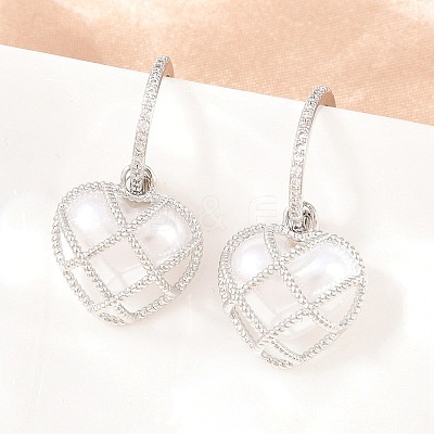 Valentine's Day Heart Brass Micro Pave Clear Cubic Zirconia Dangle Stud Earrings EJEW-Z164-04P-1