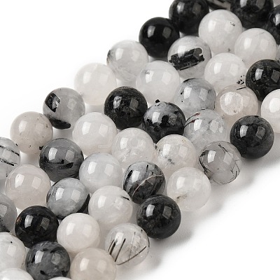 Natural Black Rutilated Quartz Beads Strands G-D295-8mm-01-1