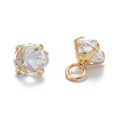 Brass Clear Cubic Zirconia Charms ZIRC-G170-12G-1