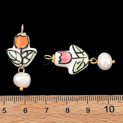 Handmade Porcelain with 304 Stainless Steel Pendants PALLOY-JF05933-1