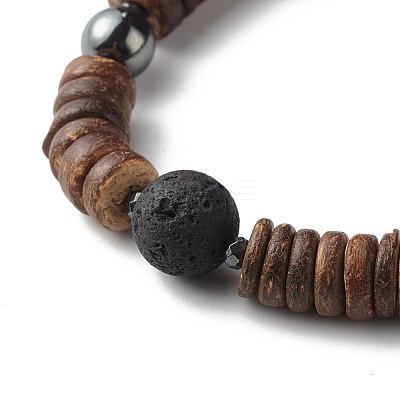 Natural Coconut Rondelle Beads Stretch Bracelet for Men Women BJEW-JB06771-01-1