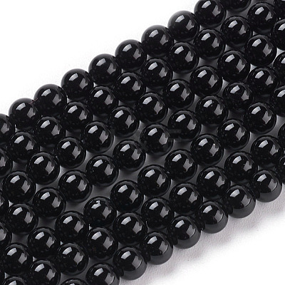 Round Natural Dyed & Heated Black Onyx Stone Beads Strands X-G-S119-4mm-1