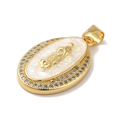 Rack Plating Brass Micro Pave Cubic Zirconia with Synthetic Opal Pendants KK-D088-12G-1