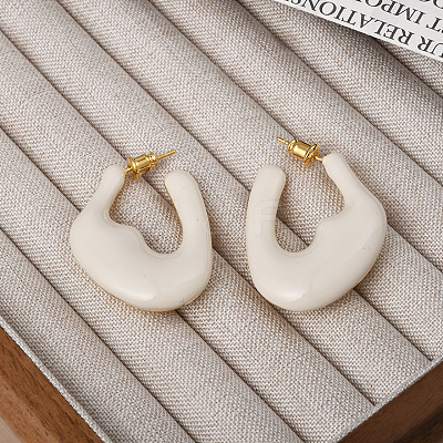 Nuggets Brass Enamel Half Hoop Stud Earrings for Women EJEW-G391-20A-G-1