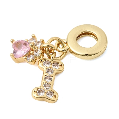 Brass Pave Clear and Pink Cubic Zirconia European Dangle Charms KK-Z150-03G-02-1