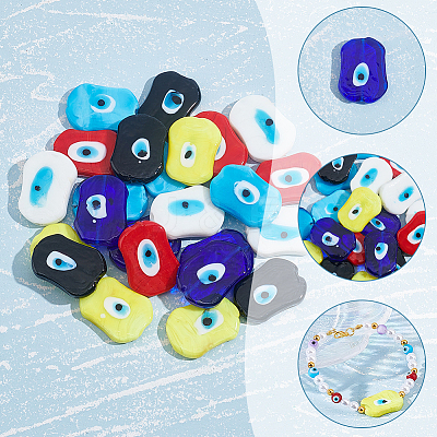 24Pcs 6 Colors Handmade Evil Eye Lampwork Beads LAMP-NB0001-77-1