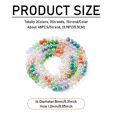 3 Colors 3 Strands Electroplate Glass Beads Strands EGLA-TA0013-51A-1