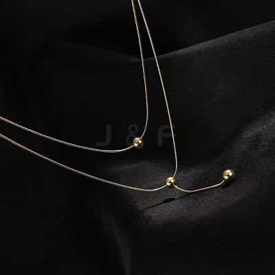 304 Stainless Steel Round Ball Double Layer Y Necklaces for Women FS-WG4AF00-02-1