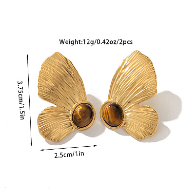 304 Stainless Steel with Natural Tiger Eye Stud Earrings FS-WG1A0AA-06-1