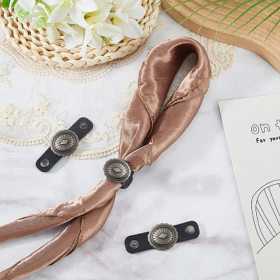 6Pcs Alloy with Imitation Leather Scarf Clips AJEW-CL0004-82A-1
