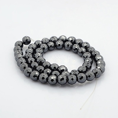 Faceted Round Non-magnetic Synthetic Hematite Beads Strands G-P061-60-8mm-1
