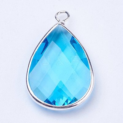 Silver Color Plated Brass Glass Teardrop Pendants X-GLAA-M006-A-17S-1