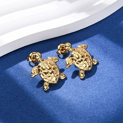 304 Stainless Steel Turtle Stud Earrings EJEW-Z135-02G-02-1