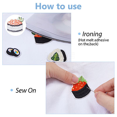 12Pcs 12 Styles Sushi Polyester Embroider Thread Iron on/Sew On Patches DIY-DC0003-87-1