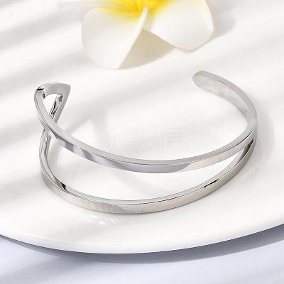 304 Stainless Steel Cuff Bangles for Women BJEW-D408-29P-1