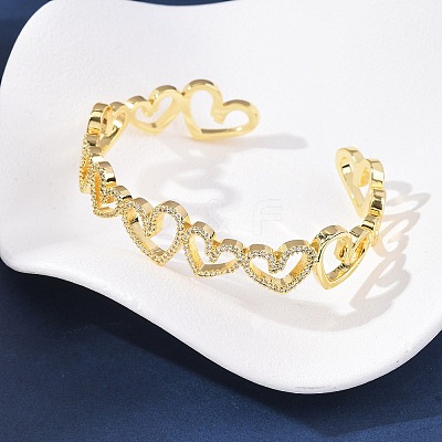 Brass Micro Pave Clear Cubic Zirconia Cuff Bangles for Women BJEW-C140-35G-1