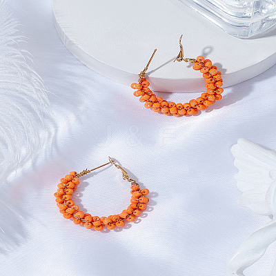1 Pair Alloy Glass Seed Beads Hoop Earrings EJEW-LP0003-65G-1