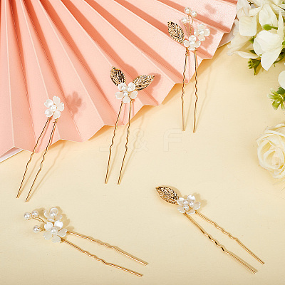 Alloy with Plastic Beads Hair Sticks for Women Girls OHAR-WH20010-08G-1