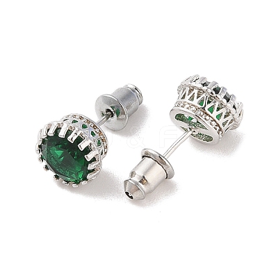 Rack Plating Brass Pave Single Cubic Zirconia Stud Earrings X-EJEW-I304-02P-05-1