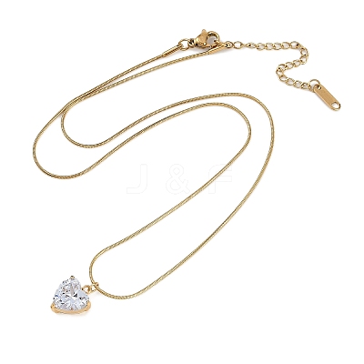 PVD Vacuum Plating 304 Stainless Steel Cubic Zirconia Heart Pendant Round Snake Chain Necklaces for Women NJEW-Z044-09G-1