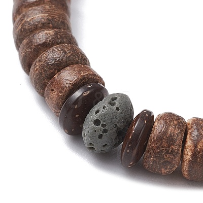 2Pcs Natural Coconut & Lava Rock Beads Stretch Bracelets for Men Women BJEW-JB12497-1