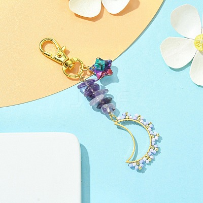 Moon Glass Seed Pendant Decorations HJEW-MZ00065-01-1