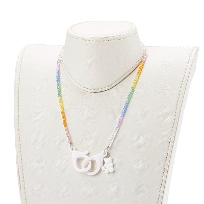 Rainbow Personalized Electroplate Glass Beaded Necklaces NJEW-JN03410-05-1