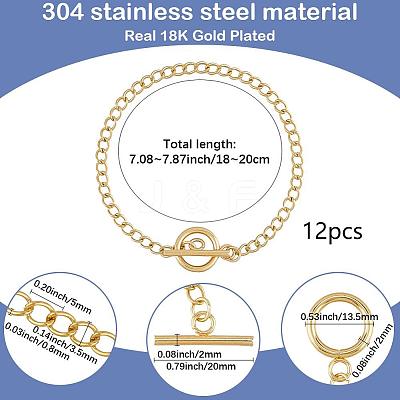 12Pcs 304 Stainless Steel Twisted Curb Chains Bracelets BJEW-SC0001-61G-1