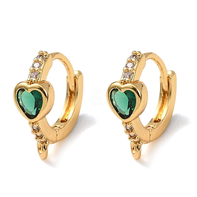 Heart Brass Pave Cubic Zirconia Huggie Hoop Earrings KK-D259-13A-G-1