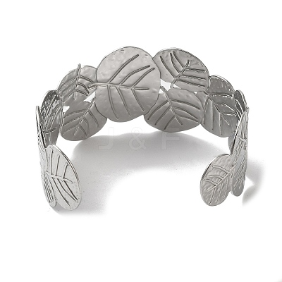 Stainless Steel Chunk Leaf Open Cuff Bangles for Women BJEW-G719-17P-1