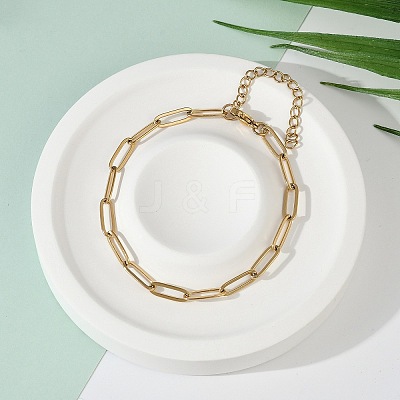PVD Vacuum Plating 304 Stainless Steel Paperclip Chain Bracelet for Men Women BJEW-E031-02G-01-1