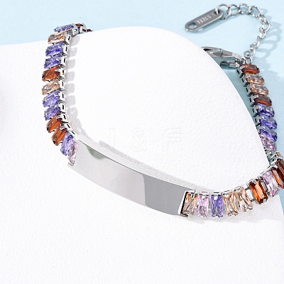 304 Stainless Steel Glass Link Chain Bracelets BJEW-G753-03P-03-1