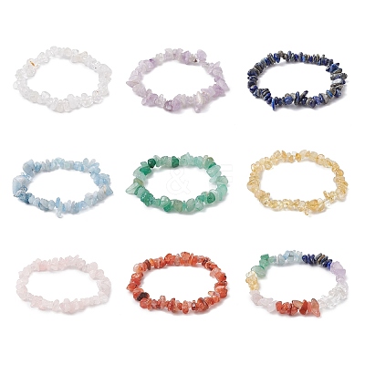 9Pcs 9 Styles Natural Mixed Gemstone Chips Stretch Bracelets Set BJEW-JB11061-1