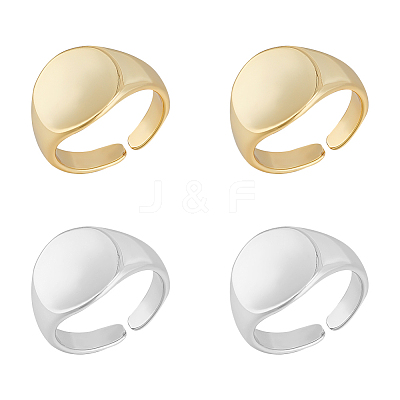 4Pcs 2 Colors Brass Flat Round Signet Ring RJEW-UN0002-60-1