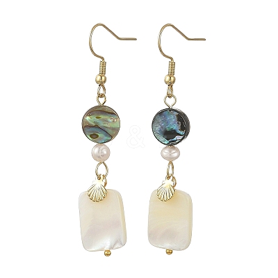 Natural Abalone Shell/Paua Shell & Natural Trochid Shell/Trochus Shell Dangle Earring for Women EJEW-JE07401-1