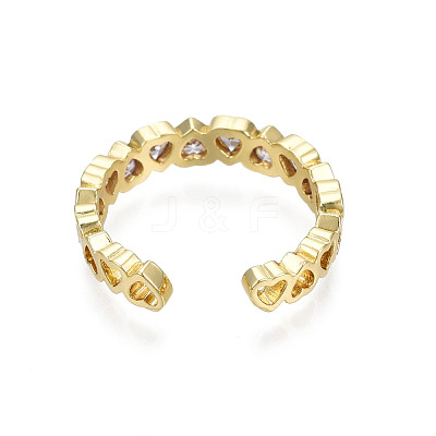 Cubic Zirconia Heart Wrap Open Cuff Ring RJEW-N035-121-1