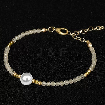 Handmade White Round Shell Pearl and Faceted Round Glass Beaded Bracelets for Women YN0122-5-1